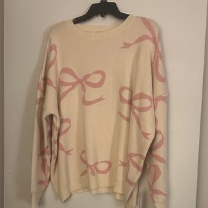 Arula Cream Sweater with Pink Bow Pattern - Women Sweater